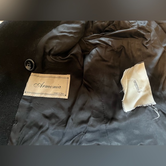 Vintage belted black cashmere and angora Armonia double-breasted peacoat - Picture 5 of 7